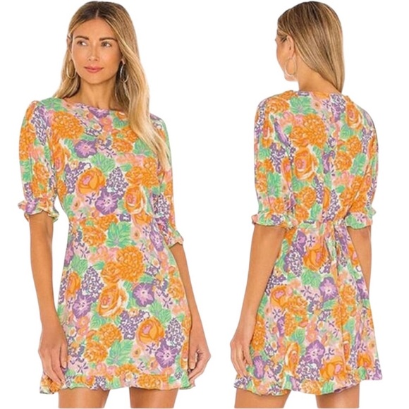 Faithfull The Brand Florence Ade Floral Print Mini Dress Size 8 - Picture 1 of 11